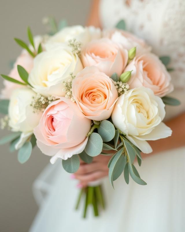 Delikater Brautstrauß in Pastelltönen für eine Hochzeit
