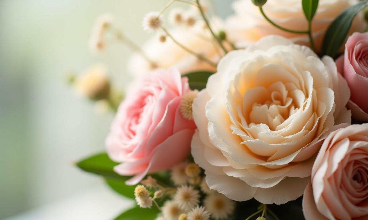 Üppiger, kunstvoller Blumenstrauß in sanften Farben